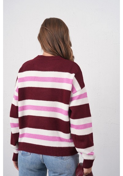Park Karon Kadın Kemik Bisiklet Yaka Çizgili Oversize Triko Kazak 8655sw Bordo