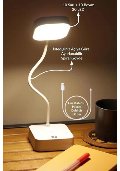 Petrıx 1954 Şarjlı Dımerlı 20 Led 3 Renk Masa Lambası Beyaz