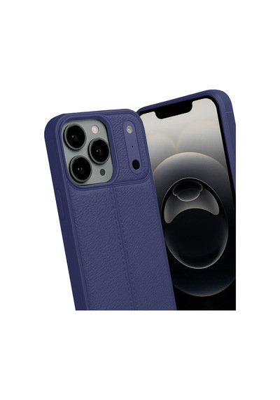 Apple Uyumlu iPhone 17 Pro Kılıf Focus Deri Desen Silikon Arka Kapak Lacivert