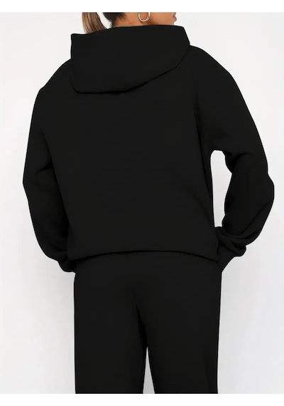 Heart Rhytym Love Baskılı Kapüşonlu Sweatshirt Ve Eşofman Altı Eşofman Takımı Siyah Heart Rhytym Love Baskılı Kapüşonlu Sweatshirt Ve Eşofman Altı Eşofman Takımı Siyah