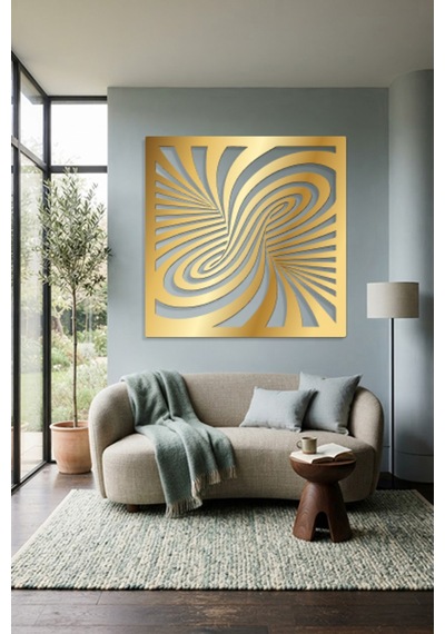 Optik İllüzyon Metal Duvar Tablosu - Metal Duvar Sanatı - Duvar Dekoru - 100 X 100 Cm Altın