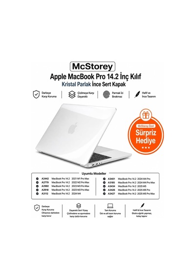 Macbook Pro 14.2 İnç Kılıf A2442 A2779 A2918 A2992 A3112 A3401 A3185 A3434 A3426 A3427 Uyumlu Kristal Parlak Şeffaf Sert Kapak Hard Case İnce Koruyucu Şeffaf Belirtilmemiş