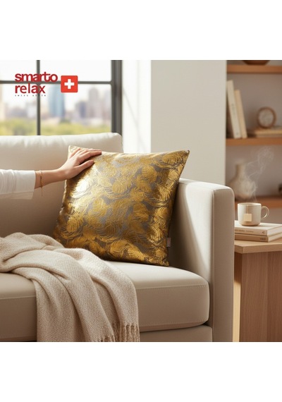 Smarto Relax Tekli Antibakteriyel Desenli Dekoratif Dolgulu Kırlent 45x45 Cm Siyah - Altın