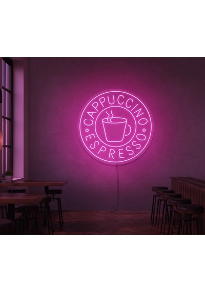 Cappuccıno Espresso Yazılı Ve Şekilli Neon Tabela Pembe