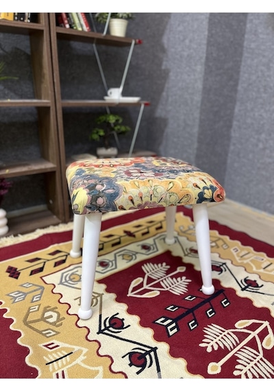 Trend Lake Çiçekli Ahşap Ayak Uzatma Pufu Makyaj Koltuğu Bench Tabure