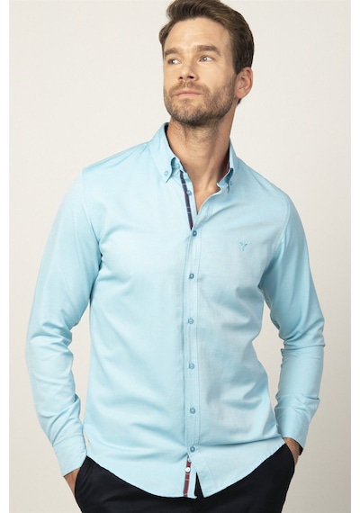 Tudors Slim Fit Dar Kesim Uzun Kol Erkek Gömlek-23474 Mint