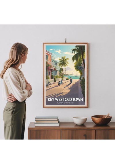 Key West Eski Şehir Florida Seyahat Posteri Vintage Sahil Sanatı Baskısı