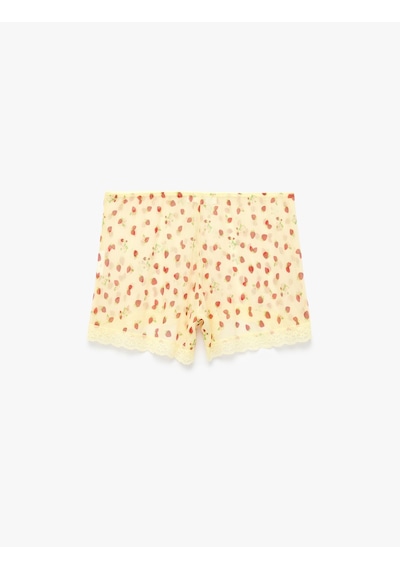 Koton Dantel Detaylı Desenli Rahat Kesim Şort Pijama Altı Ekru Desenli 6slk80046mk