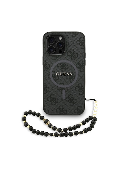 Apple Uyumlu iPhone 14 Pro Max Kılıf Guess Lisanslı M-safe Bilek Askı İpli Yazı Logolu Kapak Siyah
