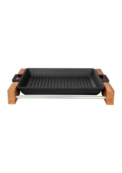 Lava Izgara Tavası Dikdörtgen Siyah Mat Ahşap Stand 26 X 32 Cm Eco