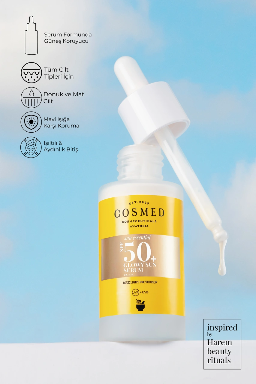 Cosmed Güneş Koruyucu SPF50 Sun Serum - Glowy Sun Serum - Makyaj Altı - SPF50+ Glowy Sun Serum - 50 ml