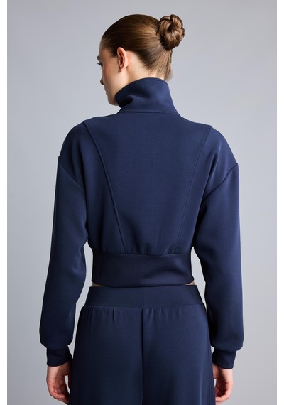 Defacto Standart Fit Dik Yaka Fermuarlı Crop Modal Basic Hırka H4538ax26auın187 İndigo-ın187
