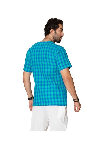 Kısa Kol Şile Bezi Bisiklet Yaka Erkek Tshirt Mint Kareli 3033