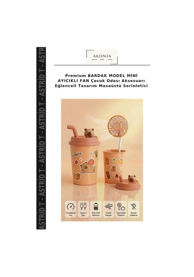 Premium Bardak Model Mini Ayıcıklı Fan Çocuk Odası Aksesuarı Eğlenceli Tasarım Masaüstü Serinletici