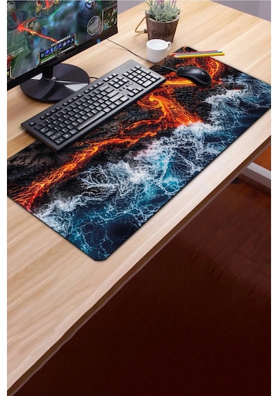 Sonictouch Klavye Mousepad 40x90cm Dikişsiz Pürüzsüz Sıvı Geçirmez Kaymaz Taban Ateş Ve Okyanus