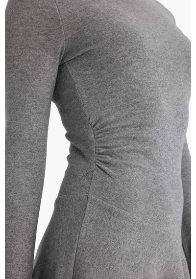 Defacto Bisiklet Yaka Uzun Kollu Mini Elbise G8699ax25cwgr101 Gri-gr101