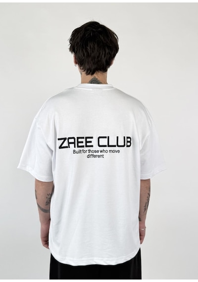 Zaee Club Nakışlı Oversize Unisex T-shirt Beyaz