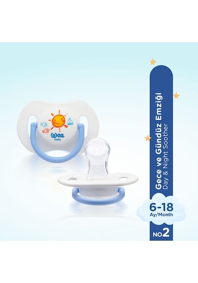 Wee Baby 2'li Gece Gündüz Emzik No:2 Mavi (Saklama Kabı Hediyeli) 6-18 Ay