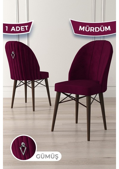 Canisa Ritim Serisi 1 Adet Mürdüm Sandalye 1.sınıf Babyface Ithal Kumaş Ceviz Gürgen Ayak Gümüş Halkalı Sandalye Mürdüm Ayakları Ceviz