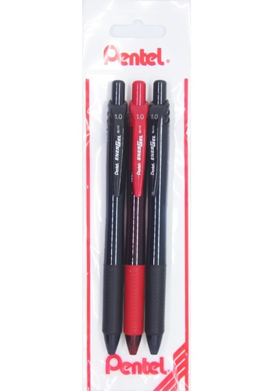 Energel 1.0 Mm Likit Roller Kalem 2xsiyah/1xkırmızı 3'lü Set -