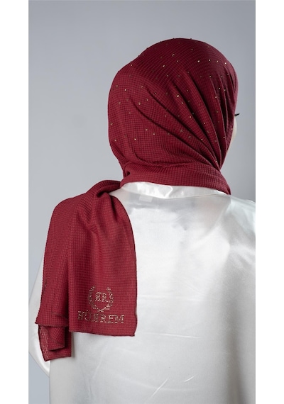 Hürrem Bone Bordo Pratik Hazır Geçmeli Tesettür Şal Örme Kumaş Taş Desenli 2118t 16