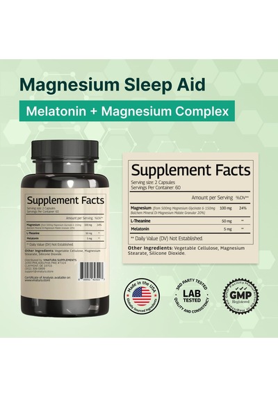 Vınatura Sleep Aid Magnesium Glycinate Complex With Melatonin With L-theanine - 120 Caps Vınatura Sleep Aid Magnesium Glycinate Complex With Melatonin With L-theanine - 120 Caps