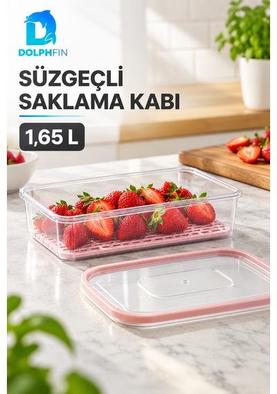 Fresh Süzgeçli Saklama Kabı 1,65 L Kapaklı Plastik Gıda Düzenleyici Çok Renkli