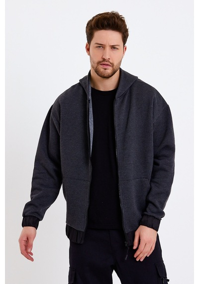 JAHR MARC Koyu Gri Kapüşonlu Oversize Erkek Ceket - XL Koyu Gri