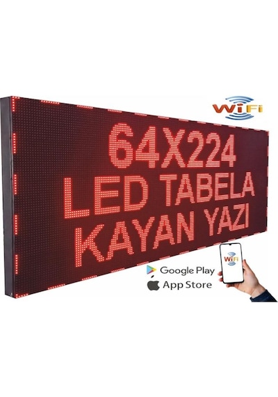 Led Tabela 64x224cm Çift Taraflı Kırmızı Kayan Yazı-wifi