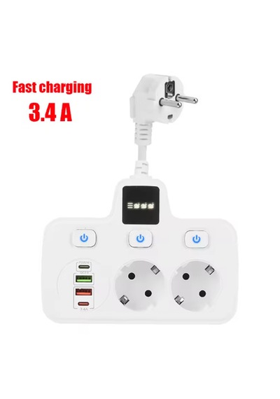 Vtn-503 Akım Korumalı Duvar Tipi Priz 2x Usb 2x Priz Typce 20w