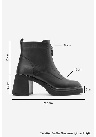 Luvi Shoes Stena Siyah Cilt Hakiki Deri Fermuar Detaylı Kadın Kalın Topuklu Bot