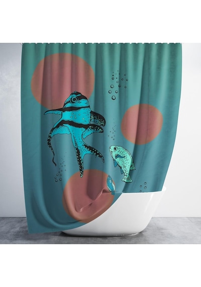 Banyo Perdesi 1x180x200 Tek Kanat Duş Perdesi Halka Hediyeli Duşakabin Perdesi Fish Çok Renkli
