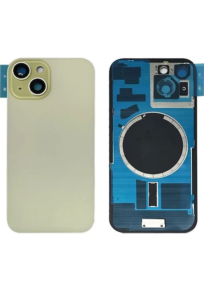 Apple Uyumlu iPhone 15 Sarı Full Nfc Ve Demirli Arka Kapak Batarya Kapağı Pil Kapağı Sarı