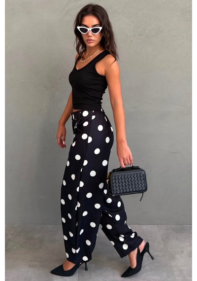 Madmext Siyah Puantiyeli Beli Lastikli Balon Kadın Pantolon Mg2886