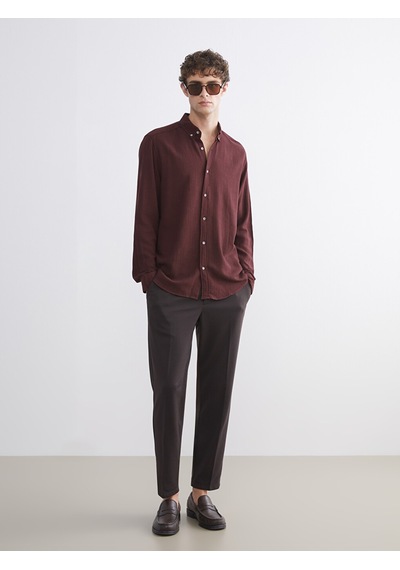 Lcw Vision Bordo Slim Fit Uzun Kollu Armürlü Erkek Gömlek