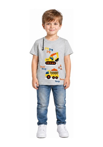 Yale Kids 1-4 Yaş Erkek Çocuk %95 Pamuklu Tişört Açık Gri
