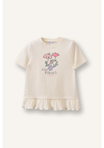 Defacto Bisiklet Yaka Floral Fitilli Kaşkorse Uzun Kollu Tişört Kız Bebek H3000a526smwt47 Beyaz-wt47