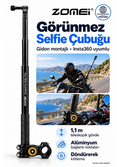 Insta 360 Tüm Modeller İle Uyumlu Görünmez Selfie Çubuğu- Alüminyum Bağlantı Noktaları