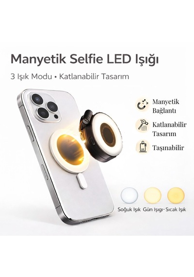 Manyetik Mini Led Telefon Işığı Magsafe Uyumlu Selfie & Video Çekim Işığı Katlanabilir Vlog Işığı