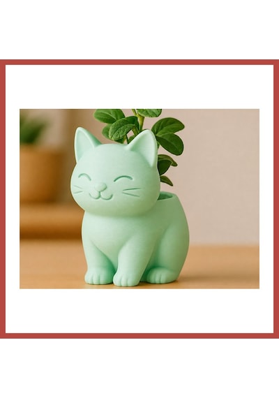 Bezos 3d Baskı Sevimli Kedi Saksı - Figürlü Sukulent Saksısı-mint Erdotıca Standart