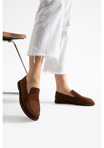 Konforlu Kadın Süet Mokasen Ayakkabı Loafer Acıkahve