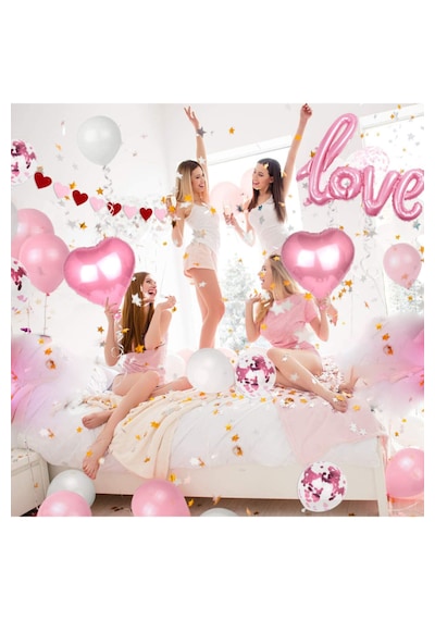 Pembe Love İmza Balonlu Sevgililer Günü Nişan Yıldönümü Bekarlığa Veda Kalp Balon Seti Açık Pembe