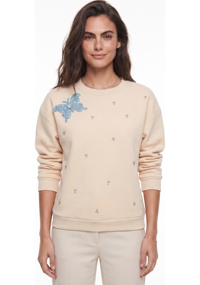 Onloox Kadın Bej Bej Pamuklu Bisiklet Yaka Üç İplik Şardonlu Kelebek Aksesuarlı Taş İşlemeli Sweatshirt Onloox Kadın Bej Bej Pamuklu Bisiklet Yaka Üç İplik Şardonlu Kelebek Aksesuarlı Taş İşlemeli Sweatshirt