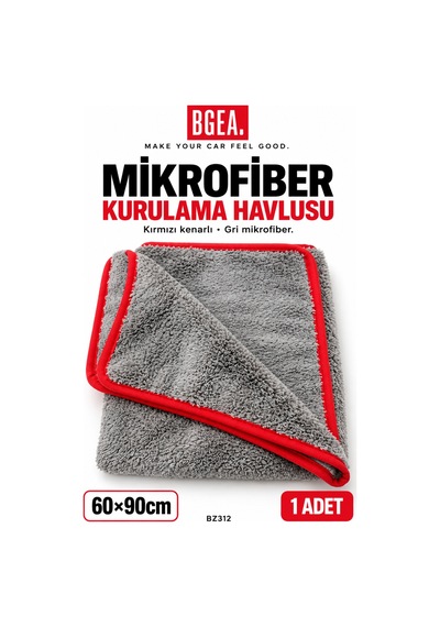 Bgea Mikrofiber Araç Kurulama Havlusu 60x90 Cm Gri Kırmızı Kenarlı 1 Adet