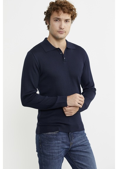 Sementa Polo Yaka Fitilli Triko Kazak - Lacivert 001