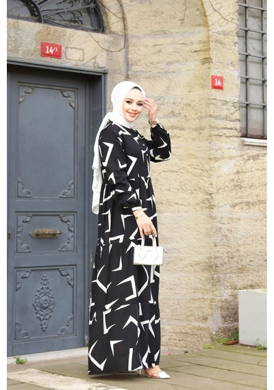 Hira Life Fashion Kadın Tesettür Mevsimlik Beli Kuşaklı Dokuma Viskon Elbise Siyah-beyaz Siyah-beyaz Hira Life Fashion Kadın Tesettür Mevsimlik Beli Kuşaklı Dokuma Viskon Elbise Siyah-beyaz Siyah-beyaz