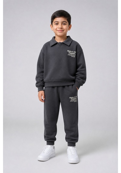 Eray Alp Kids Erkek Çocuk Polo Yaka 2'li Takım Gri