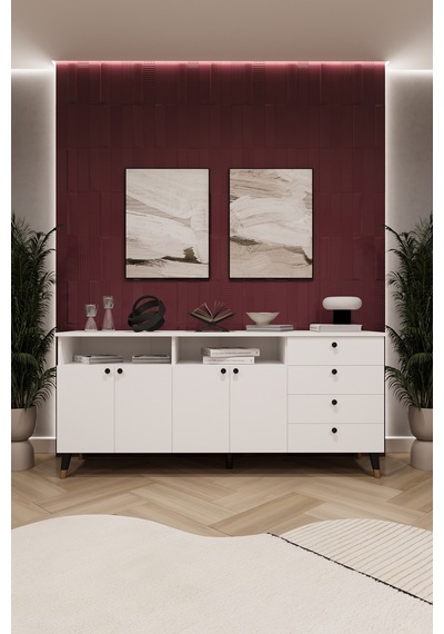 Asra Trend Lüks Konsol Tv Ünitesi %100 Mdf Salon Ve Yemek Odası Ünitesi Knsl06 Beyaz