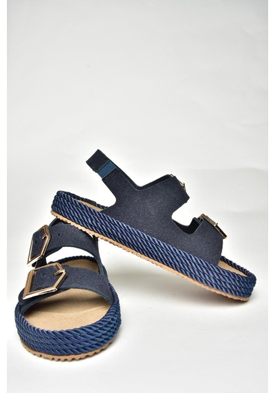 Fox Shoes U596330302 Lacivert Süet Kadın Sandalet Lacivert