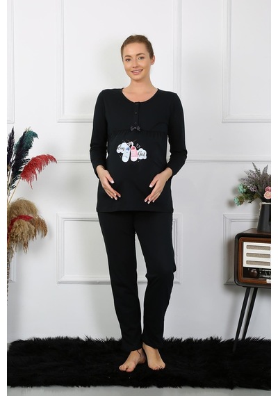 Akbeniz Kadın Uzun Kol Hamile Lohusa Pijama Takımı Siyah 45501-siyah